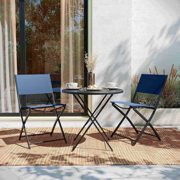 Flash Furniture Brazos Folding Chairs w/Navy Flex Comfort Material Backs and Seats and Black Metal Frames, 2PK TLH-SC-097-NV-02-GG - main